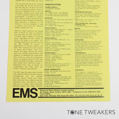 EMS Synthi AKS Spec Sheet Data Ad a vcs3 putney synthesizer VINTAGE SYNTH DEALER image 2