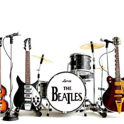 MGC The Beatles Miniature Guitar Ed Sullivan Set of 4 Guitar & Drums Super Mini 4Mic  Cake Topper image 1