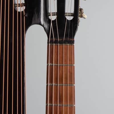 Unlabelled  13 Course Schrammel Contra Harp Guitar, c. 1950's - natural top, mahogany stained back and sides, gig bag case. image 13