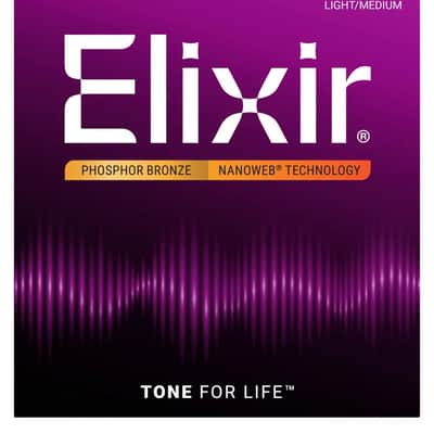 Elixir 16077 Phosphor Bronze Acoustic Guitar Strings with NANOWEB. Light Medium 12-56 image 1