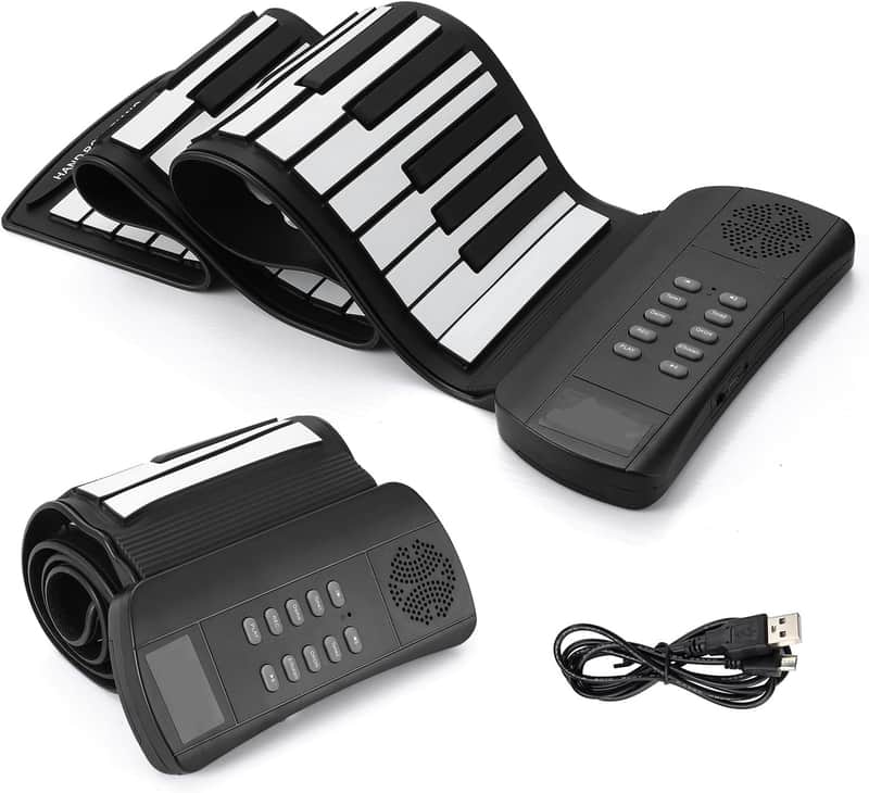 Roll Up Piano, Portable Silicone Keyboard Perfect for Beginners, Safe Material, Headphone Jack for Quiet Practice, 16 Tones & Record Function, Foldable for Travel (Black) Bild 1