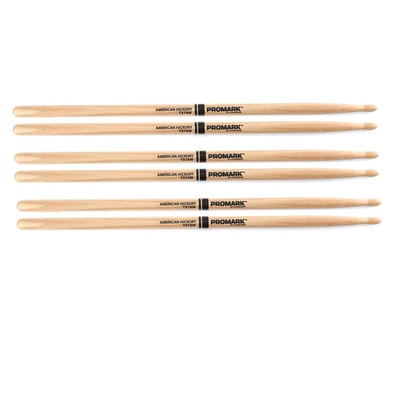 ProMark TX7AW HICKORY WOOD TIP (3 PAIRS) DRUM STICKS UPC 616022105342 image 1