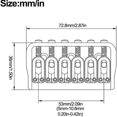 6 String Guitar Fixed Bridge 72.8x38MM-10.6– Metal Hardtail Bridges Replacement Part for Electric Guitar (Chrome, 72.8mm) image 2