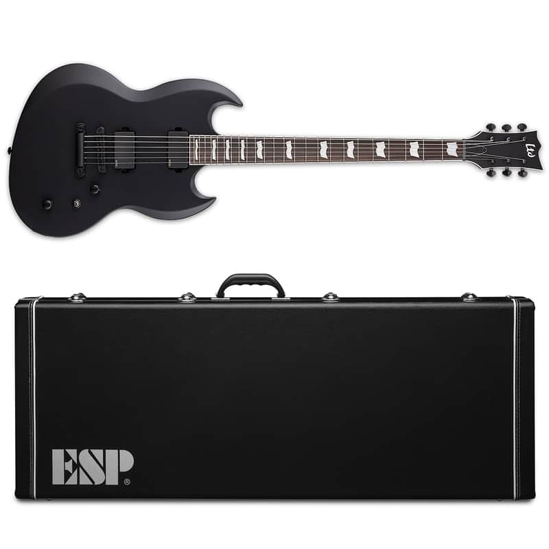 ESP LTD Viper-400 Baritone Black Satin Electric Guitar + ESP Hard Case - Brand New! image 1
