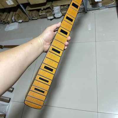 4-string electric bass neck tele jazz bass stainless steel 21 frets Roasted Maple guitar neck 34inch hole 18mm black block inlay image 1