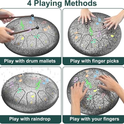 Major Steel Tongue Drum Handpan, 12 Inch 13 Note Rain Drum for Outside Garden, Meditation Rain Chime, Musical Percussion Instrument for Adult Gift with Bag, Music Book, Drum Mallets (Star Sliver) image 3