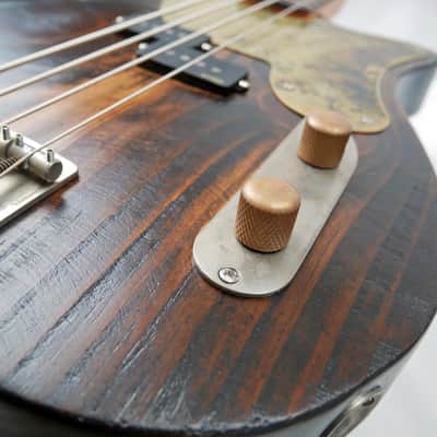 Offbeat Guitars "Priscilla" Bass - Distressed Pine Body, EMG Geezer Butler P/U, Aged Brass Pickguard image 3