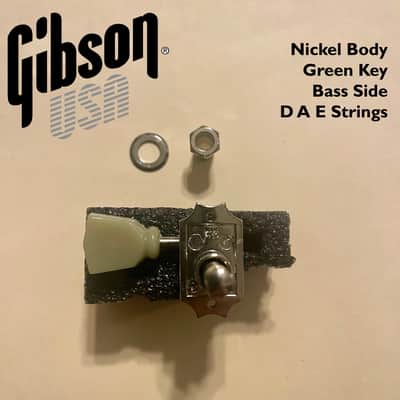 Gibson Deluxe Vintage NICKEL Tuner SINGLE BASS SIDE with GREEN Key Button (EAD Strings) image 2