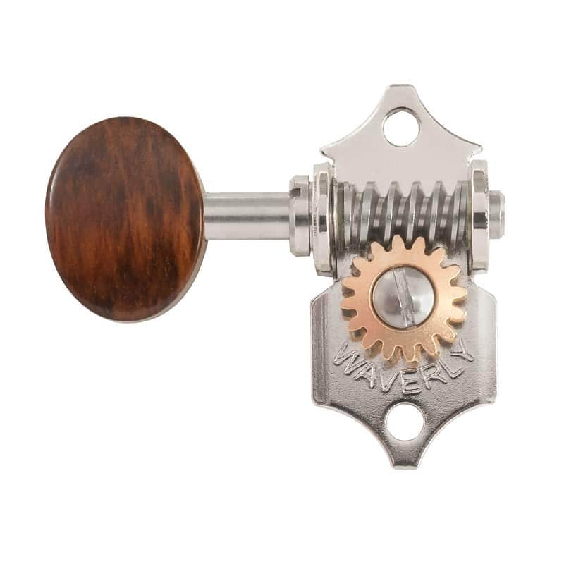 Waverly Guitar Tuners with Snakewood Knobs, for Solid Pegheads, Nickel, 3L/3R image 1