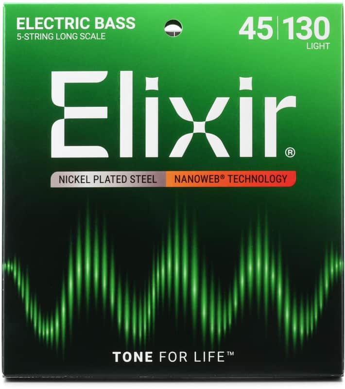 Elixir Strings 14202 Nanoweb Electric Bass Guitar Strings - .045-.130 Light Long Scale 5-string (5-pack) image 1