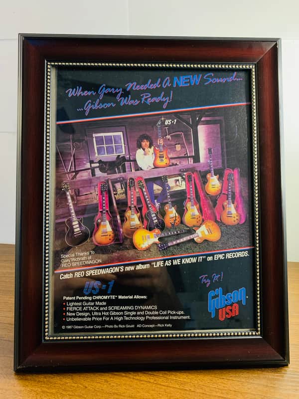 Original|1987 Gibson Guitars Color Promotional Ad US- 1 Feat. Reo Speedwagon's Gary Richrath |Framed image 1