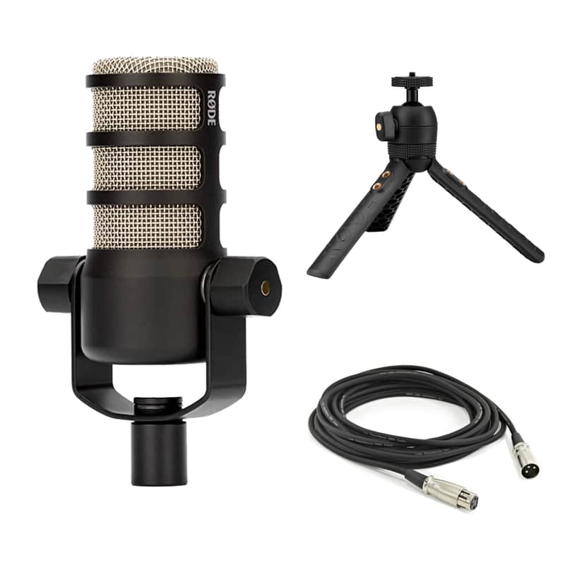 Rode PodMic Dynamic Podcast Microphone with Rode Tripod Desktop Mic Stand, XLR Cable and StreamEye Polishing Cloth image 1