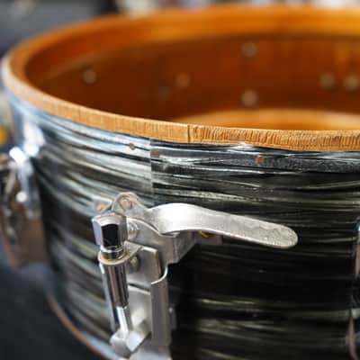 1960s Japan Del-Rey 5.5x14" Mahogany Snare Drum w/ Rings - Black Osyter image 7
