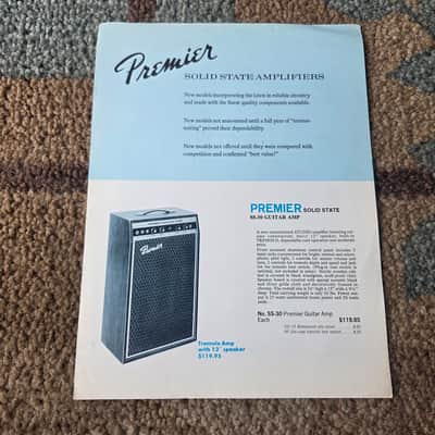 Vintage 1960's Premier Solid State Amplifiers (SS-30, TR-30, BB-30) Flyer! Rare, Original Case Candy, Paperwork! image 1