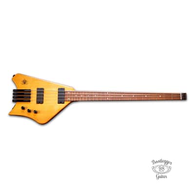 BootLegger Guitar Ace 4  String Headless Bass Honey Clear 7.8 Lbs With Stiletto Case & Flask image 2