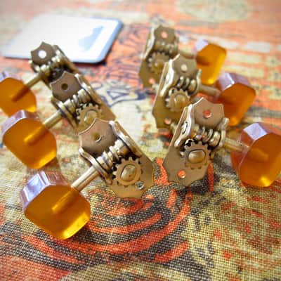 1930s-1940s Kluson Tuners for Gibson Vega Kay Archtop Jazz Guitar Gold with Amber Buttons Authentic Vintage image 2
