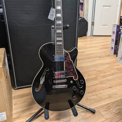 D'Angelico Premier SS Semi-Hollow Single Cutaway with Stop-Bar Tailpiece, Ovangkol Fretboard 2020 - 2022 - Black Flake image 1