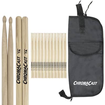 ChromaCast 7A USA Hickory Drumsticks, 12 Pairs with Drumstick Bag image 1