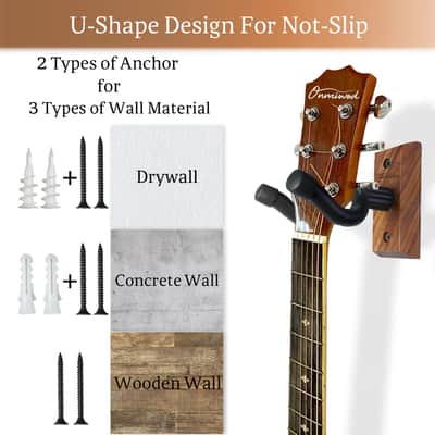 2 Pack Guitar Wall Hangers | Black Walnut Wood U Shape Guitar Holder Mount for Acoustic Electric Bass and Banjo image 5