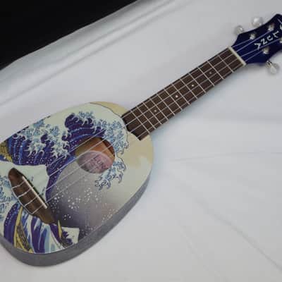 LUNA Great Wave Pineapple Soprano UKE new UKULELE w/ GIG BAG - Blue - Graphic Top image 2