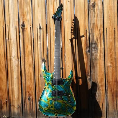 ESP USA Horizon-II Psychedelic Flame 6-String Electric Guitar w/ Black Tolex FF Case image 3