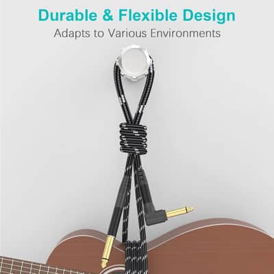 1/4 Inch Guitar Cable 2-Pack, 3.3FT Right Angle to Straight Instrument Cable, Quarter Inch 6.35mm TS Audio Cable for Electric Guitar, Bass, Keyboard, Mixer, Amplifier image 3