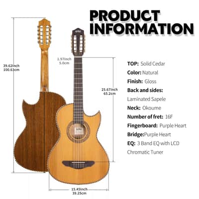 10-String Electric Acoustic Bajo Quinto – Solid Cedar Top with Sapele Back & Sides image 3