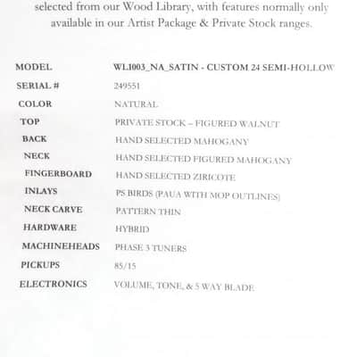 PRS Wood Library Satin Custom 24 Semi Hollow #249551 image 8