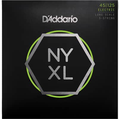 D'Addario NYXL45125 Nickel Wound Long Scale Light Top / Medium Bottom 5-String Bass Guitar Strings, 45-125