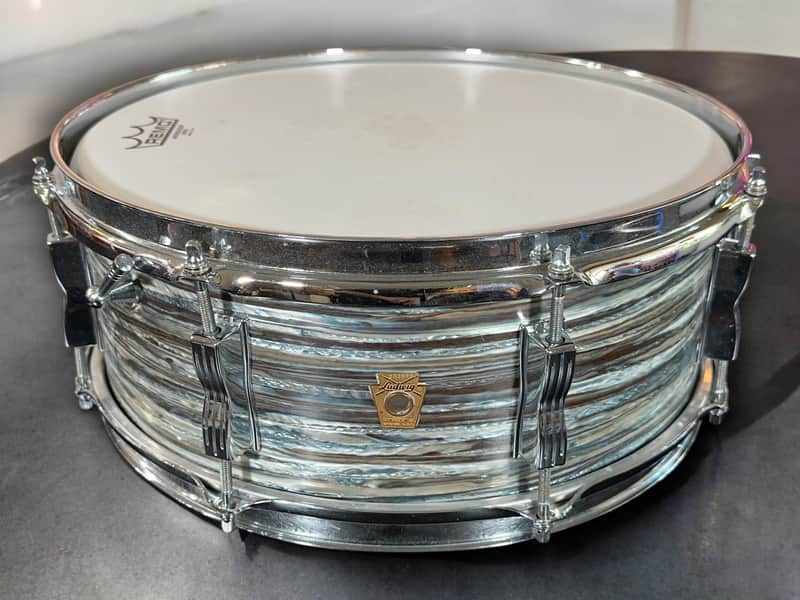 Ludwig No. 908 Jazz Festival 5x14" 8-Lug Snare Drum w/ Keystone Badge -1965- Oyster Blue Pearl image 1
