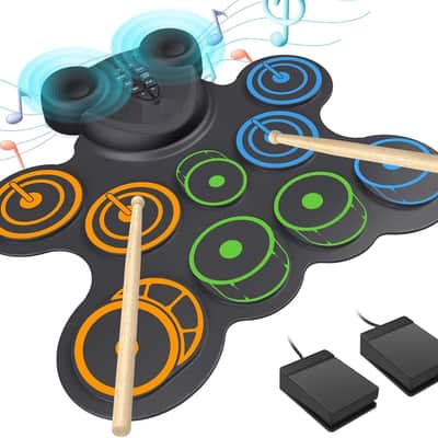 10 Pads Electronic Drum Sets,Electric Drum Set,Drum Pad with Headphone Jack, Built-in 2 Speaker Foot Pedals and Drumsticks, Kids Drum Set Compatible with MIDI Output, Christmas gifts for kids image 4