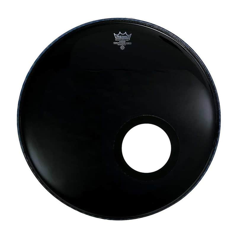 Remo Powerstroke P3 Ebony Bass Drum Head 22" w/ 5" Black DynamO Port Hole image 1