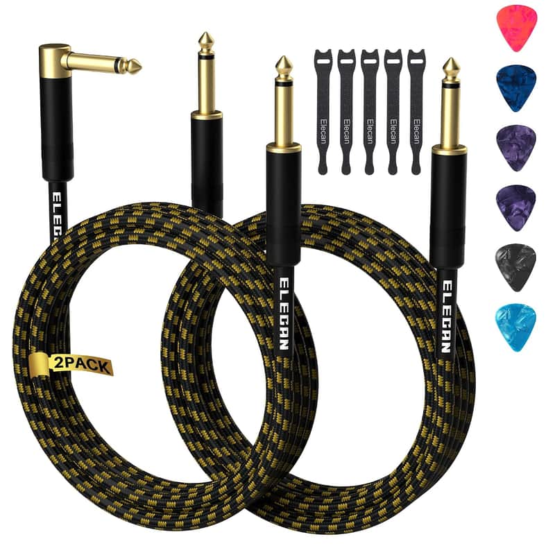 2 Pack Guitar Cable 4ft | 1/4 Inch TS Instrument Cables with Right Angle and Straight Connectors for Electric Guitar Bass Amp image 1