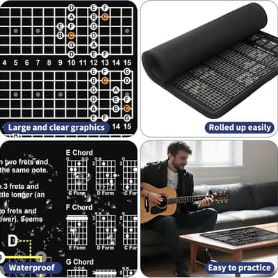 Guitar Theory Mat for Beginner Enthusiasts Guitar Fret board Chart Guitar CAGED System Chord Shape Memorize Fret Board Notes Scale Finger Patterns Guitar image 4
