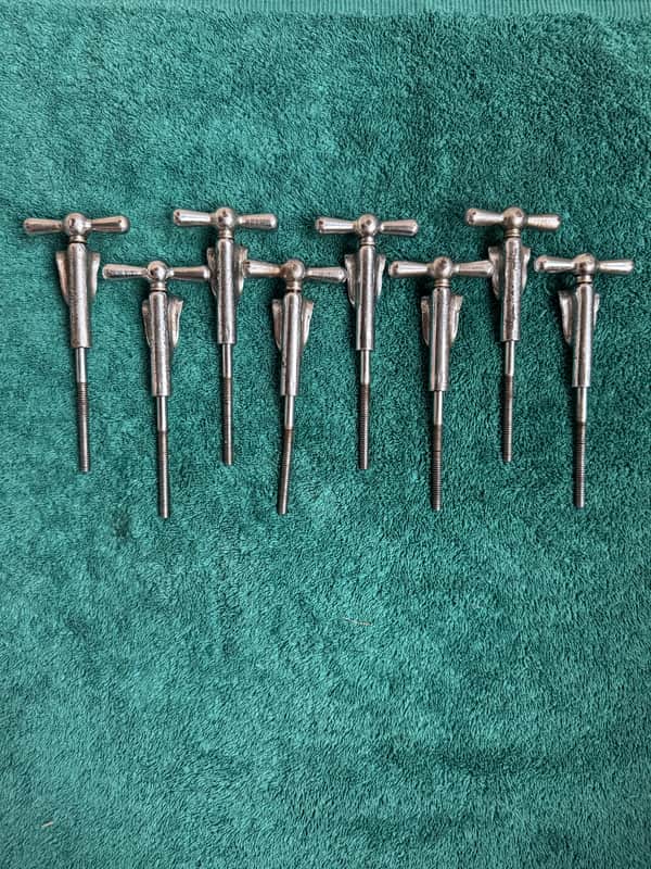 Leedy and Ludwig Lot of 8 “L” Bowtie Bass Drum Tension Rods 4.5” + Claws 50s - Nickel image 1