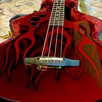 Ovation Nikki Sixx NSB778 Signature Elite 4 String Acoustic Bass Guitar 2009 - Red Flame Top image 4