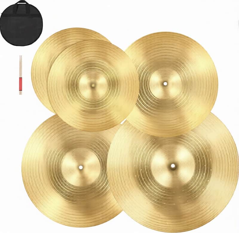 Cymbal Pack, 5 Pieces Cymbals for Drum Set, Alloy Cymbals Drum Set Includes 14-inch Hi-Hats, 16-inch Crash, 18-inch Crash, 20-inch Ride, Drumsticks & Cymbal Bag, Alloy Cymbal Pack for Drummer image 1