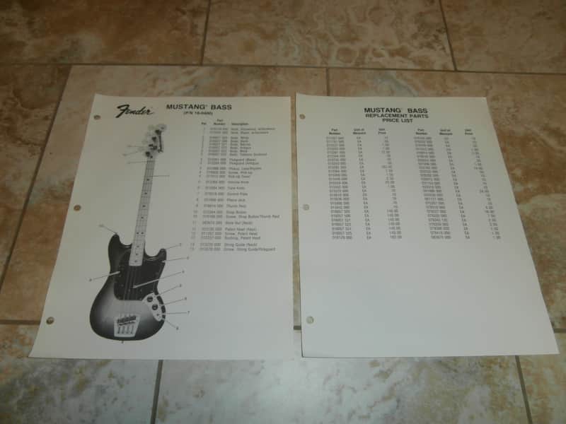 Vintage Late 1970's Fender Mustang Bass Replacement Parts List and Price List! Case Candy! image 1