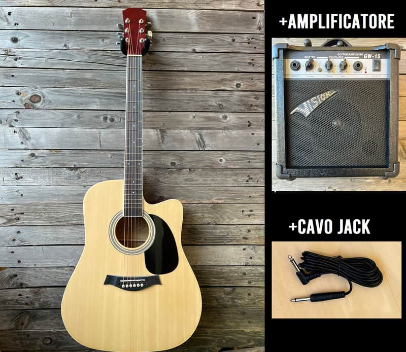 Kit Acoustic guitar chitarra acustica + jack cable + amplifier image 1