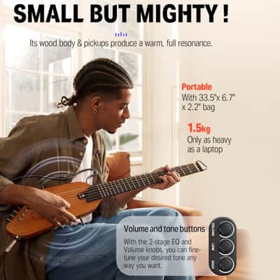 Donner HUSH-I Acoustic Electric Travel Portable Guitar in Mahogany Black image 7