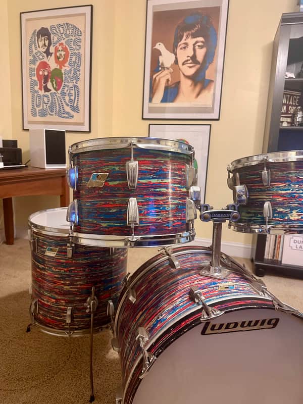 Ludwig Big Beat Drum Set 12/13/16/22 1970/71 - Psychedelic Red image 1
