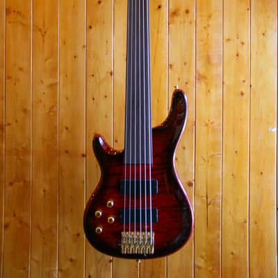 AIO Wolf KTB-6 6 String *Left-Handed *Fretless Bass - Red Burst image 1