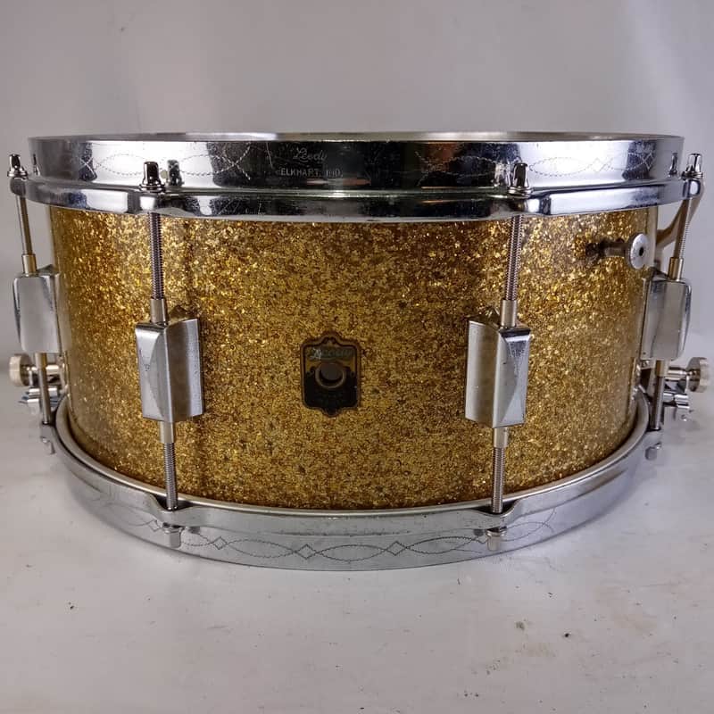 Leedy 6.5x14"Broadway Dual Snare Drum Gold Sparkle"3806"Chrome Engraved Rims1Ply image 1