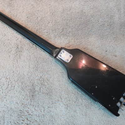 Vintage 1980s Hondo Alien Headless Short Scale Bass Guitar Aluminum Neck Black image 8