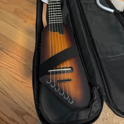 Donner HUSH C Acoustic-Electric Nylon String Classical Guitar– Ultra-Lightweight Travel Guitar with Built-In Tuner, HPS-II Preamp, Headphone Jack & Quick-Release Stand – Sunburst image 2