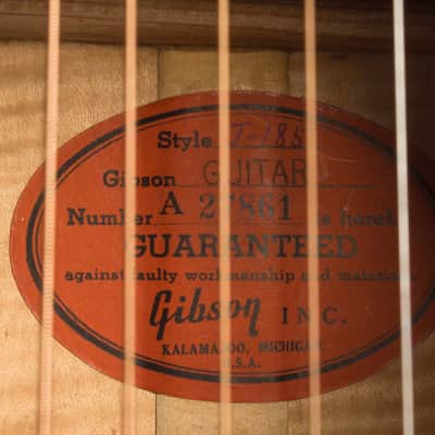 Gibson  J-185N Flat Top Acoustic Guitar (1958), ser. #A-28761, original brown hard shell case. image 13