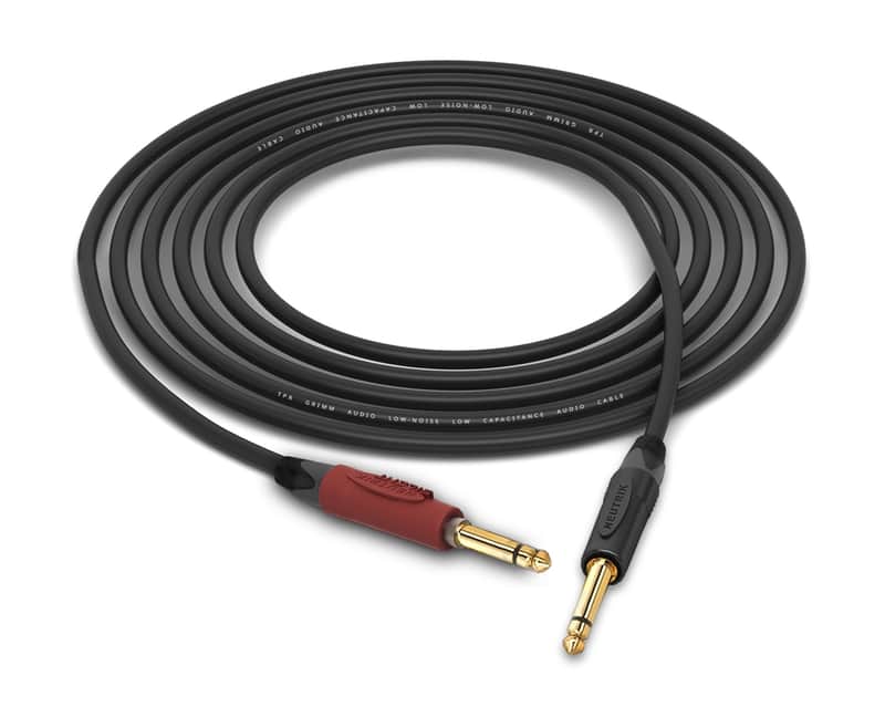 Grimm TPR Instrument Cable | Guitar Bass & Keyboard w/ Neutrik Gold Silent 1/4" TS | Black 6 Feet image 1