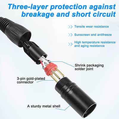 D-Type XLR Female Panel Mount to XLR Male Connector Pass Through Cable,3 Pin Mic XLR Feed/Pass Thru Converter Compatible with Microphone - 30cm/11.8inch 1 Pcs image 3