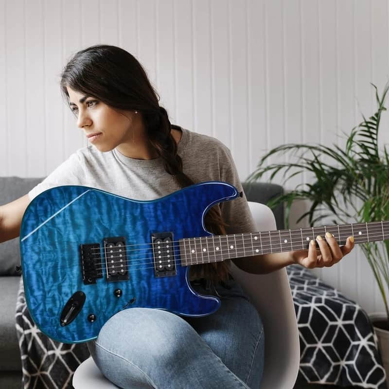 KST 39" Full-Size Electric Guitar Kit – HH Pickups, Tremolo, Trans Blue | Beginner Bundle w/ Bag, Strap, Capo & More image 1