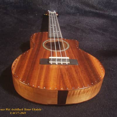 Handcrafted Tenor Ukulele, Carved ARCHBACK Solid Hawaiian Koa, Flame Maple MOP Vine Inlay, Soft-bag, Bruce Wei UAC17-2045 image 8